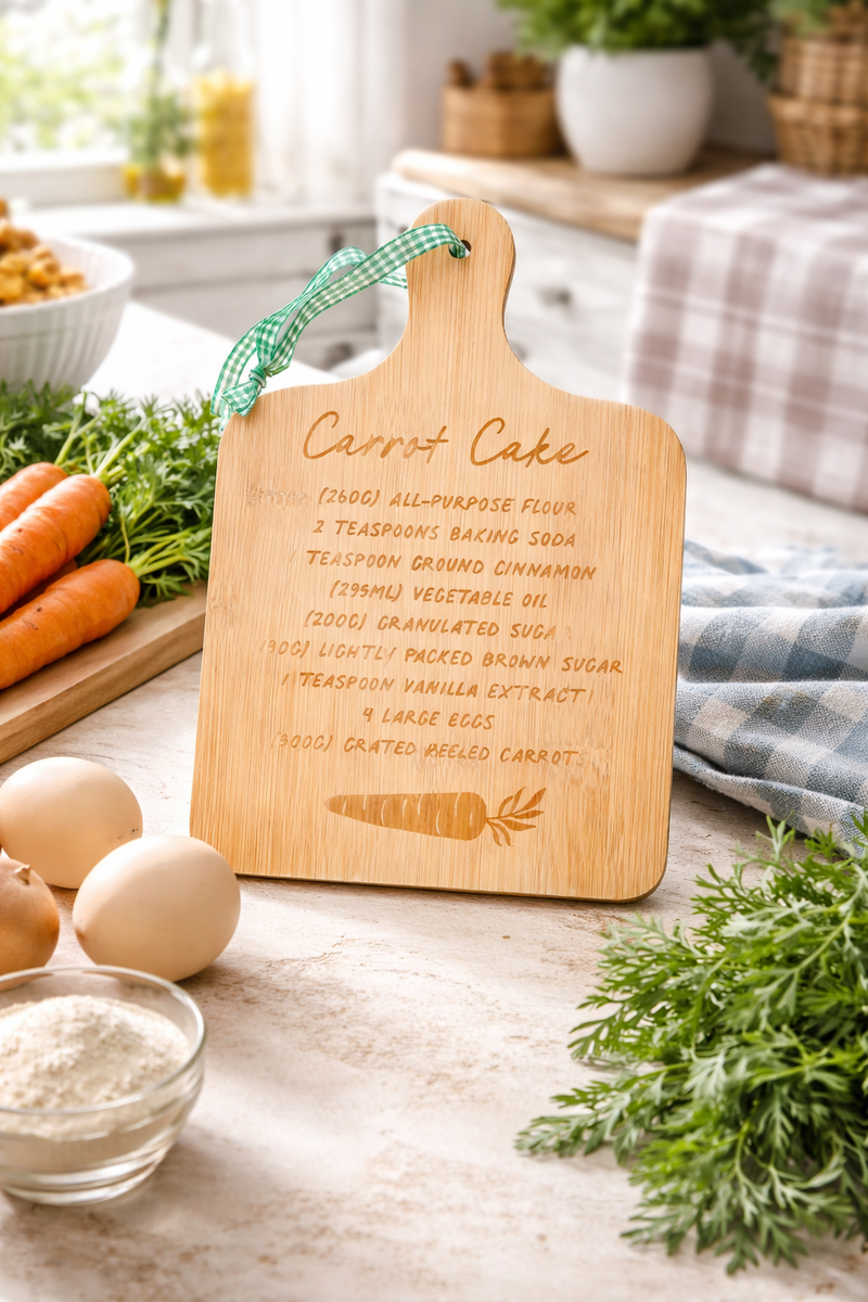 Tagliere in Bambù con Ricetta Carrot Cake Incisa