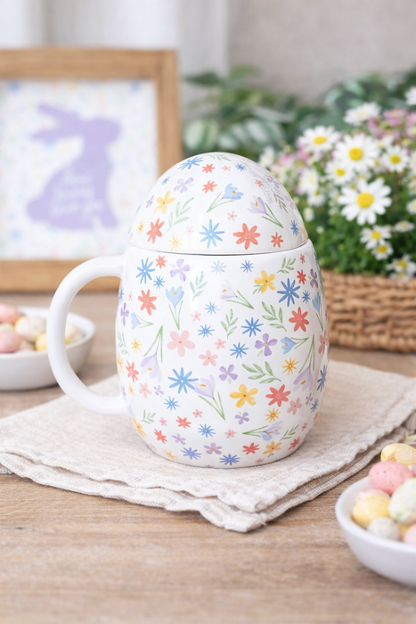 Tazza a Forma di Uovo con Motivo Floreale