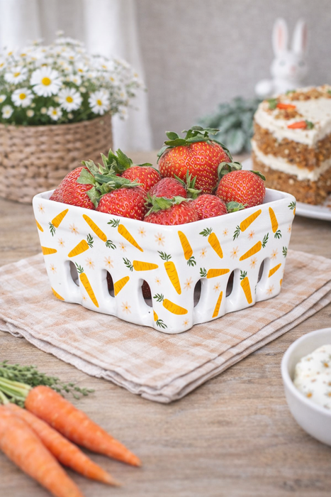 Cestino Decorativo in Ceramica con Motivo Carote