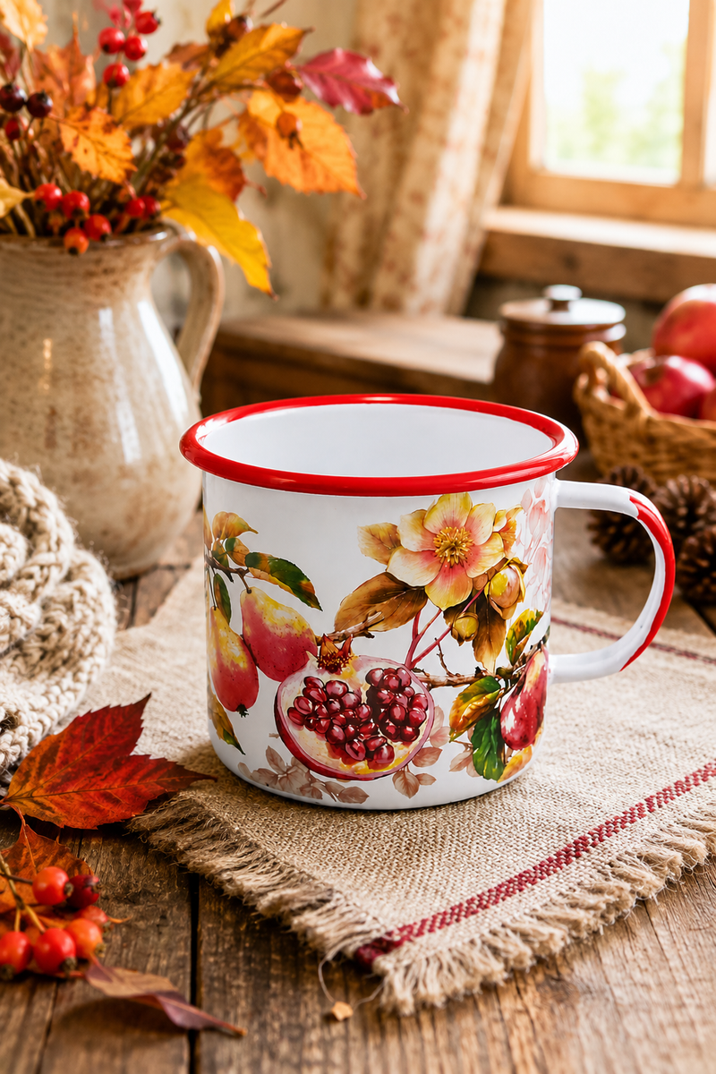 Tazza autunnale in latta smaltata Persimmon Blanc Mariclò