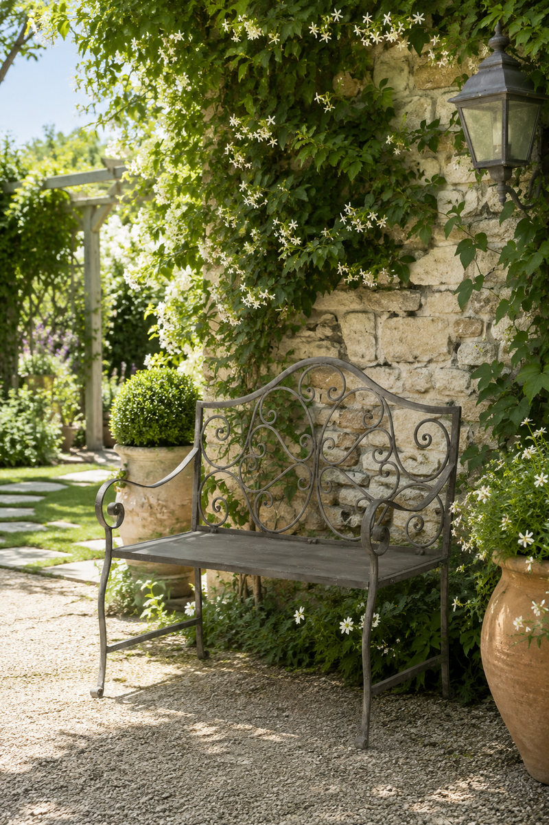 Panchina da Giardino in Metallo Marrone Effetto Antico 105x53x98 cm
