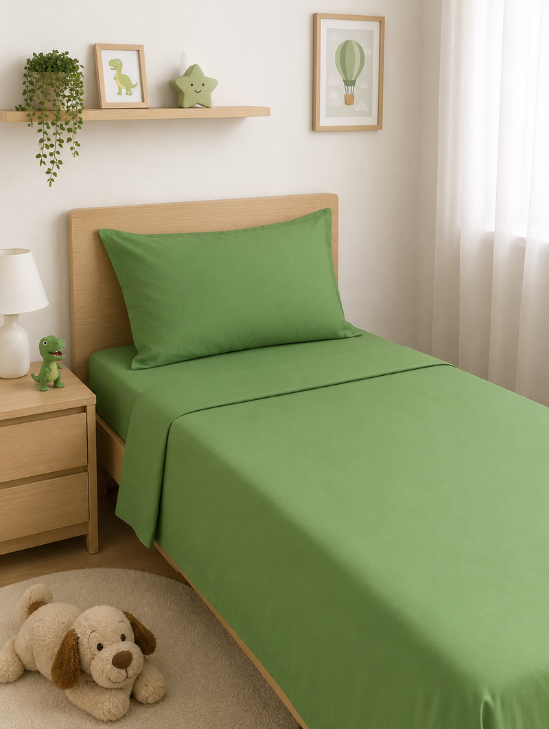 Completo Lenzuola Verde Una Piazza e Mezza Novia in Cotone