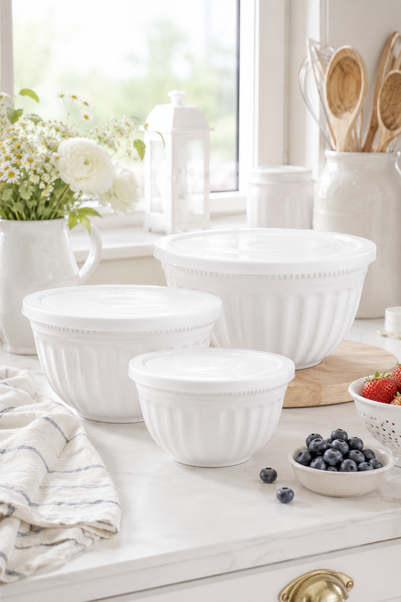 Set di 3 ciotole con coperchio - White