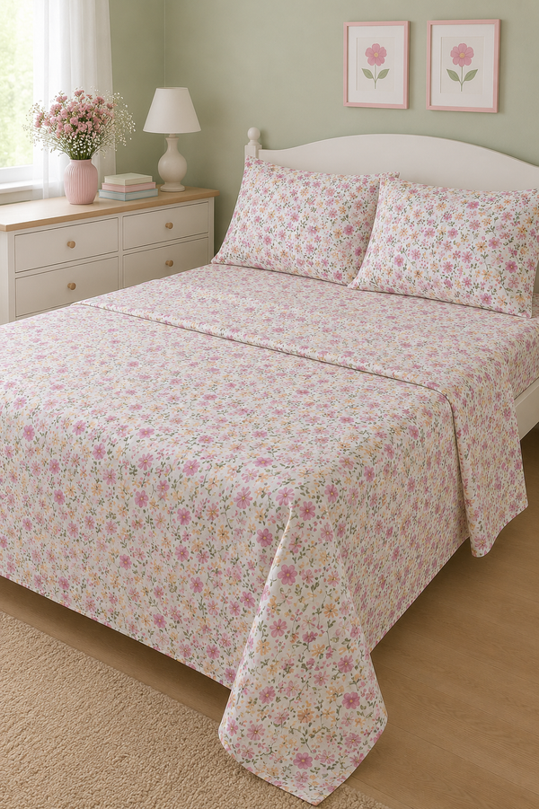 Completo Lenzuola Matrimoniale “Primavera” Rosa