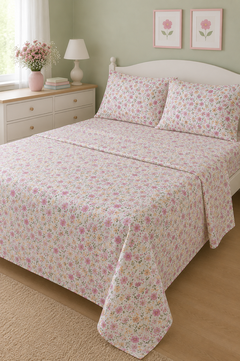 Completo Lenzuola Matrimoniale “Primavera” Rosa