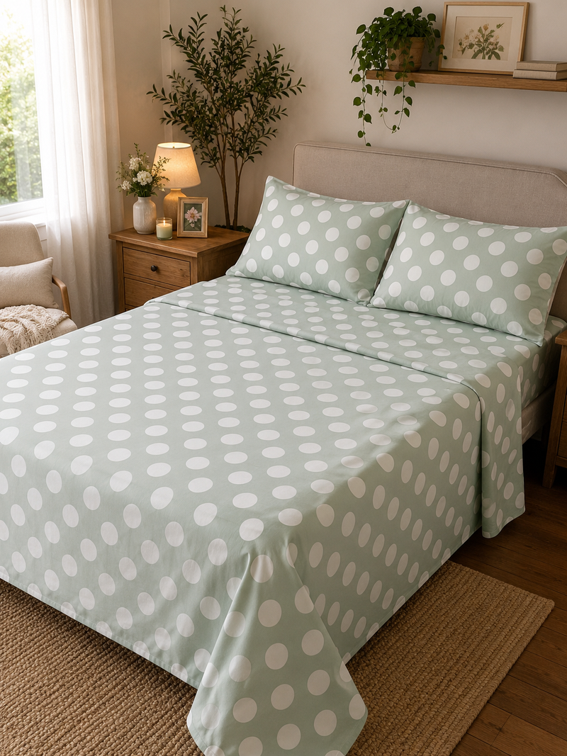 Completo Lenzuola Matrimoniale – Verde Pois
