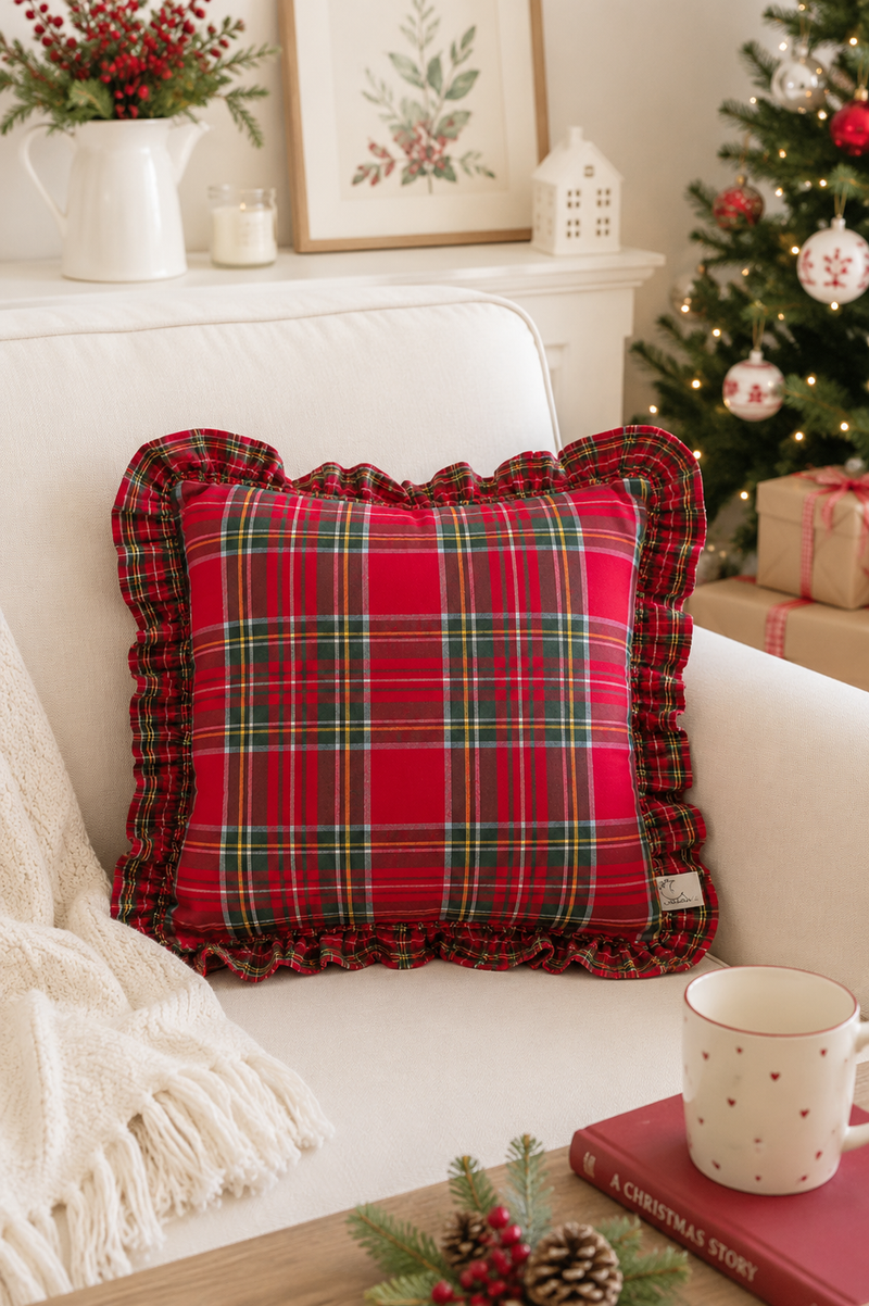 Federa Cuscino Vichy Scozzese Rosso con Volant - 40x40cm