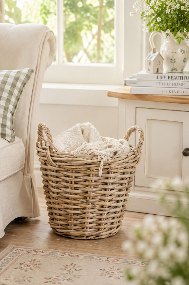 Cesto Decorativo Artigianale in Rattan Naturale 33 cm