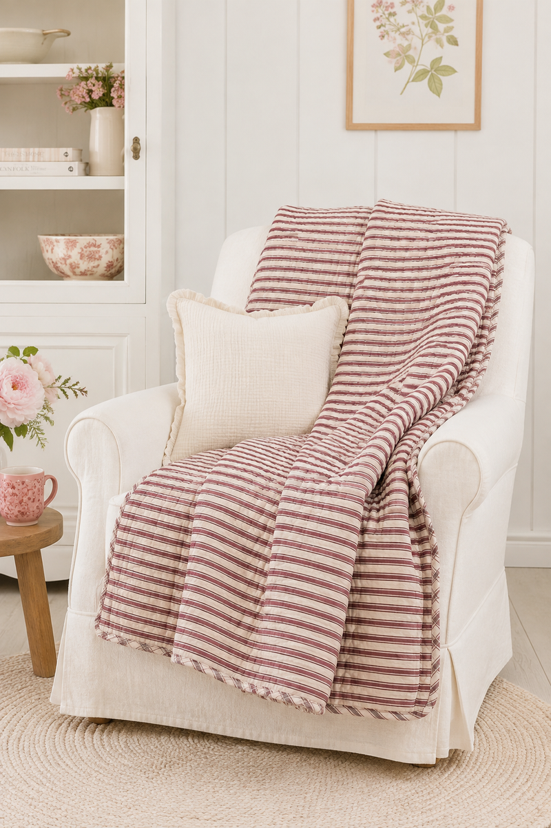 Coperta Trapuntata con Righe Dusty Plum 130×180 cm – Ib Laursen