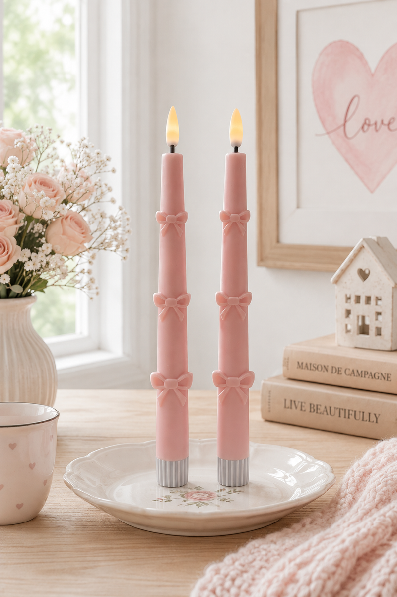 Set 2 Candele LED Rosa con Fiocchi 25 cm – Clayre & Eef
