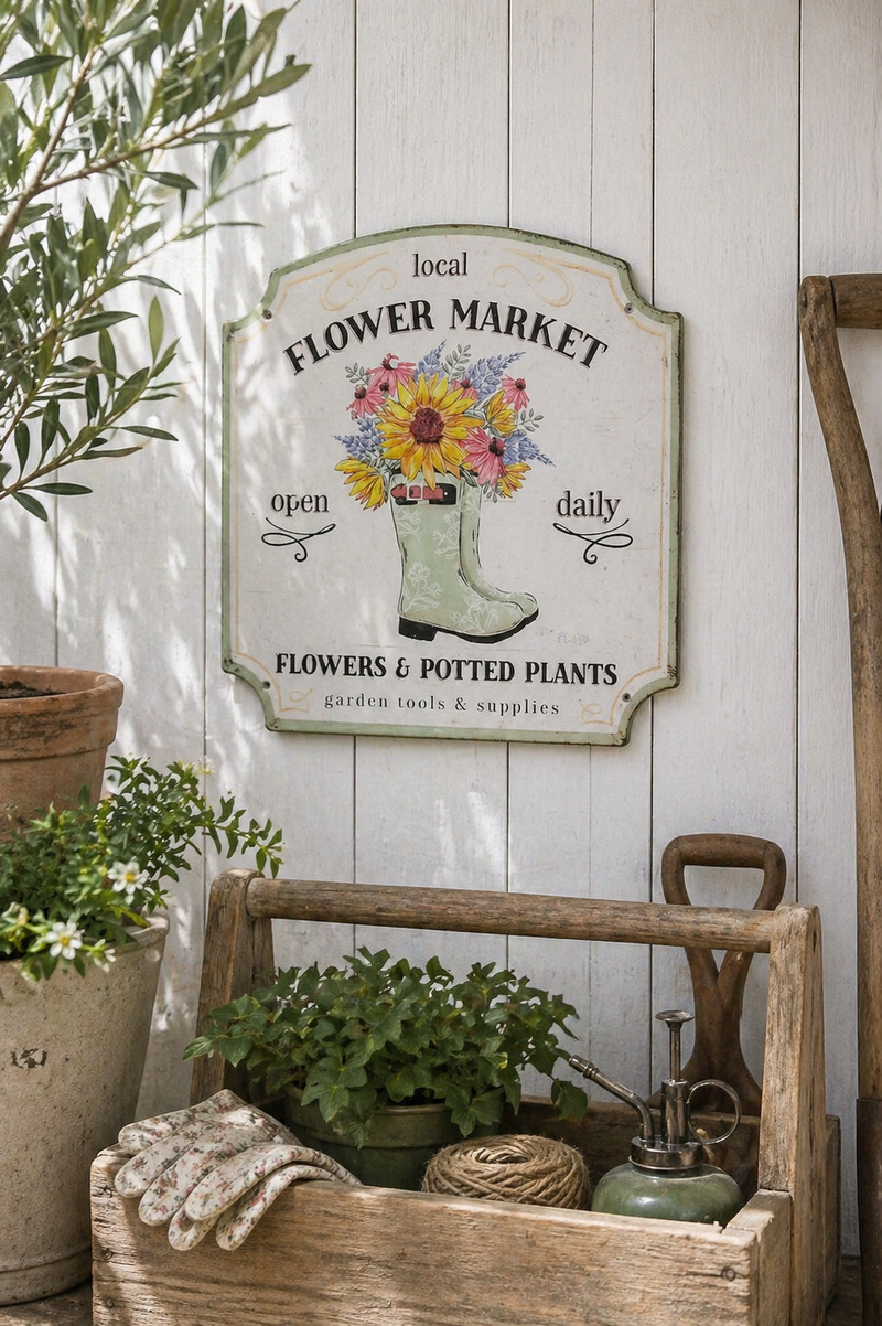 Cartello in metallo Flower market -Isabelle rose