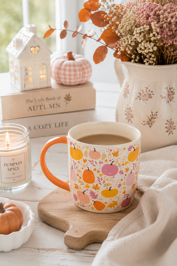 Tazza con Zucche Rosa e Arancio in Ceramica
