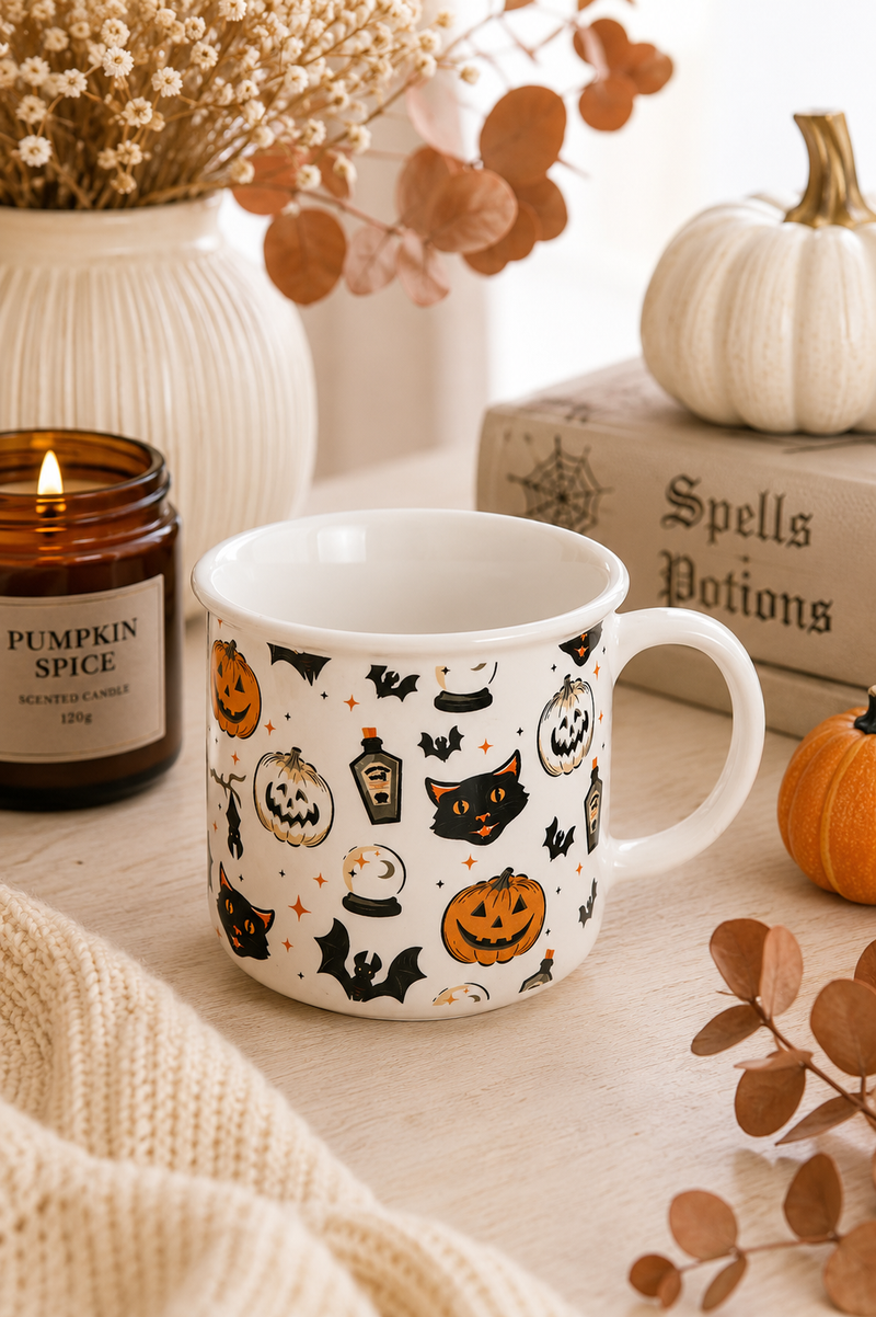 Tazza Halloween con Gatti e Zucche in Ceramica