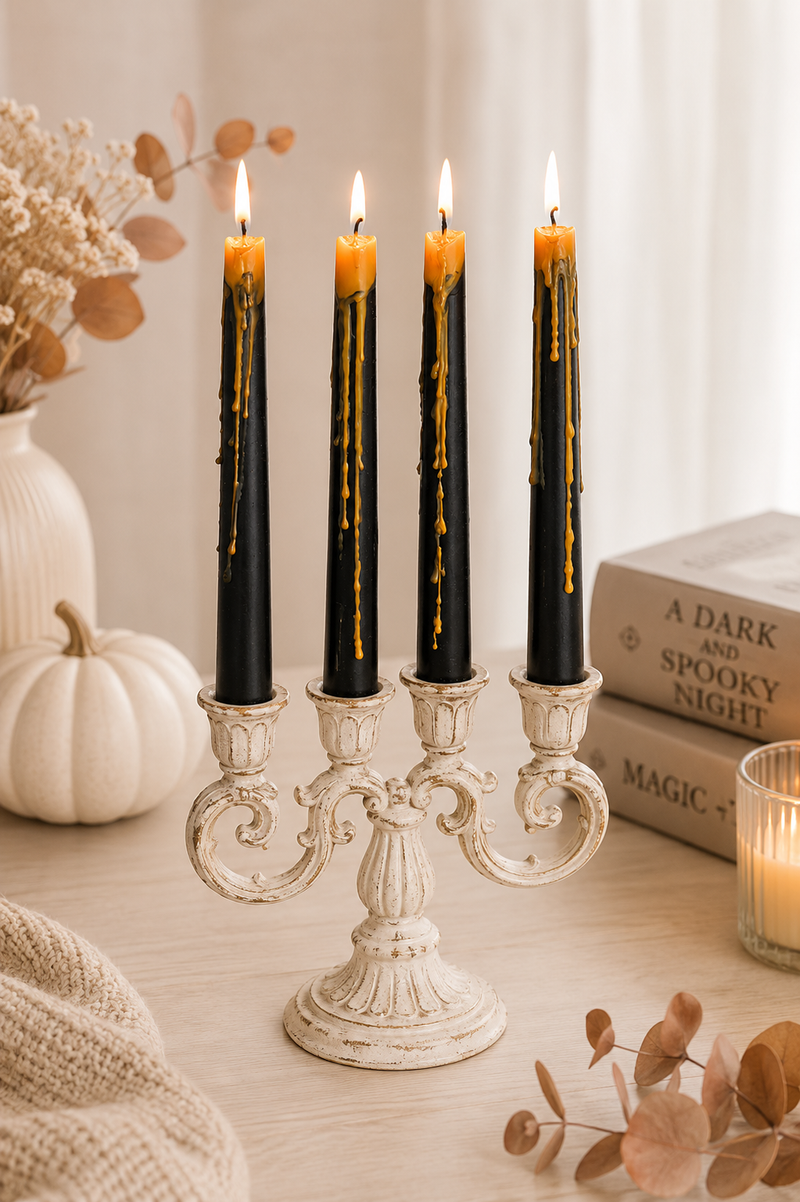 Set 4 Candele Coniche Halloween Effetto Cera Colante