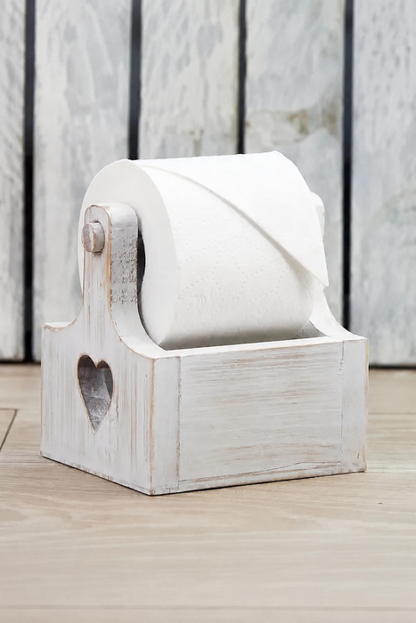 Portarotolo Carta Igienica da Appoggio in Legno Bianco Shabby Chic