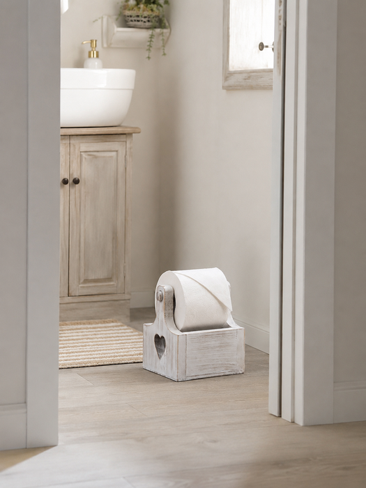 Portarotolo Carta Igienica da Appoggio in Legno Bianco Shabby Chic