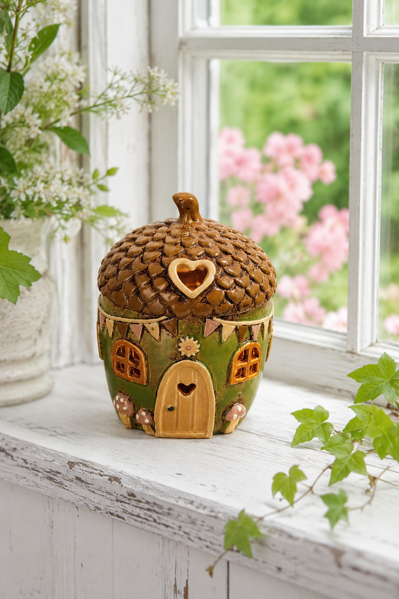 Casa Porta Tea Light in Ceramica a Forma di Ghianda