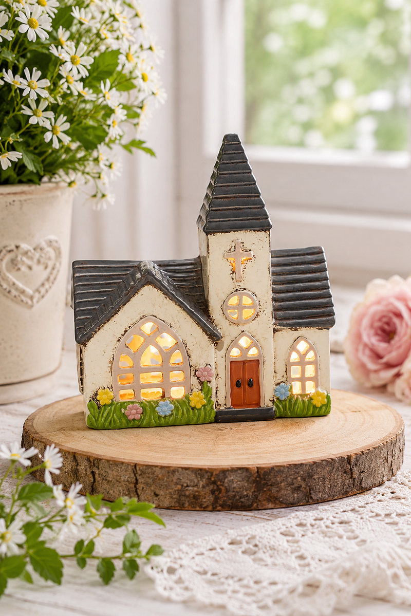 Chiesa Cottage Porta Tea Light in Ceramica