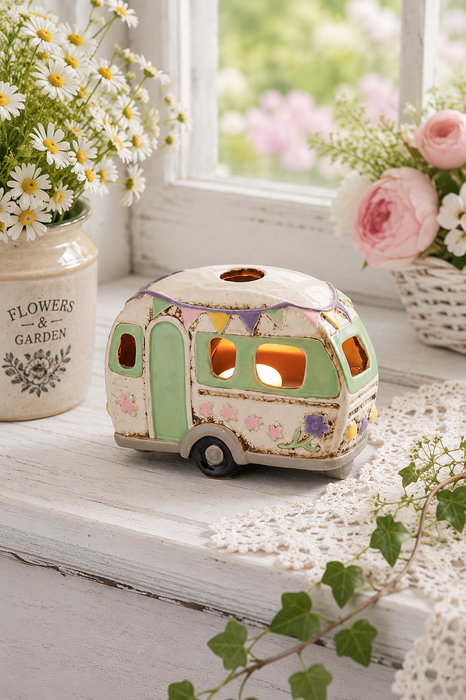 Caravan Porta Tea Light Verde in Ceramica