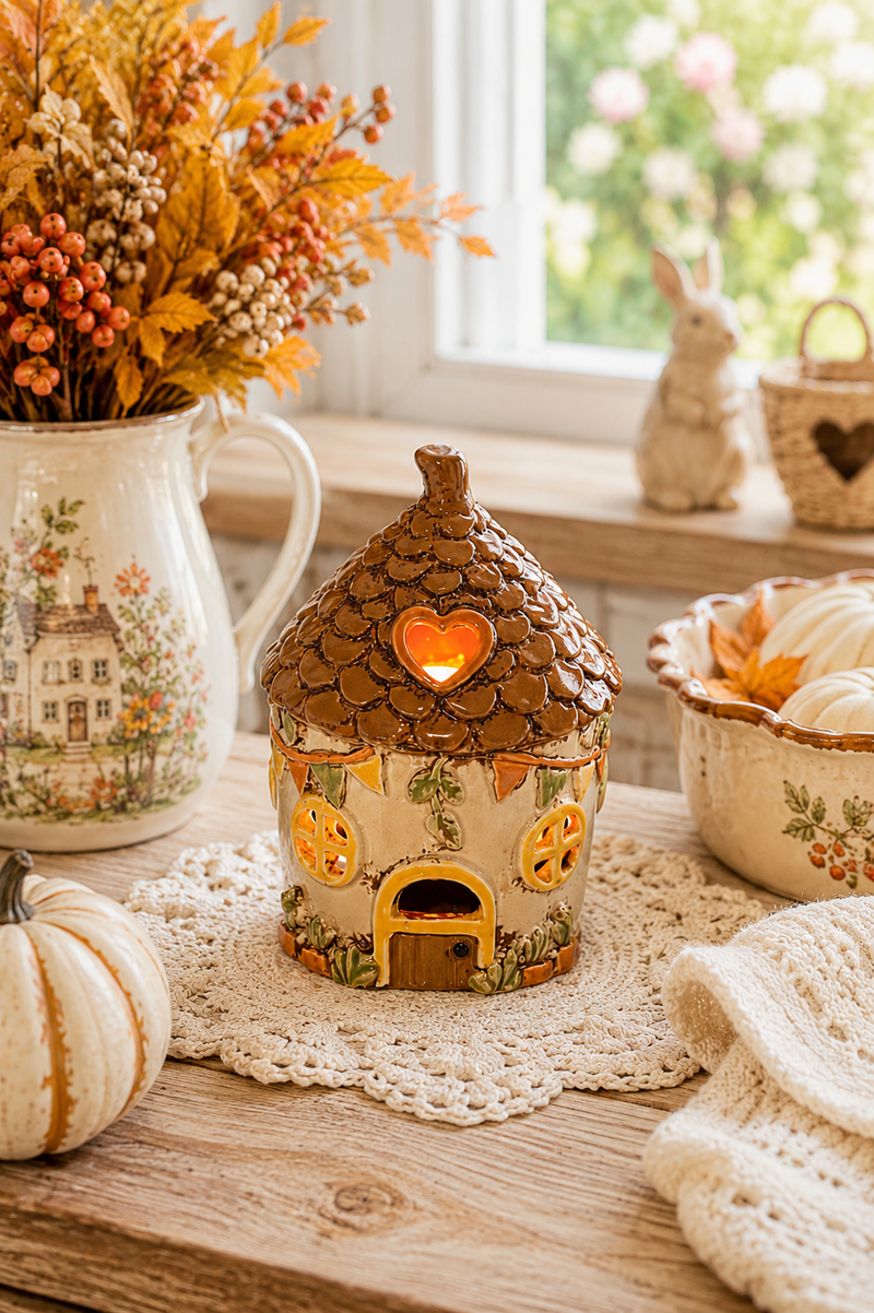 Casa Cottage Porta Tea Light in Ceramica Dipinta