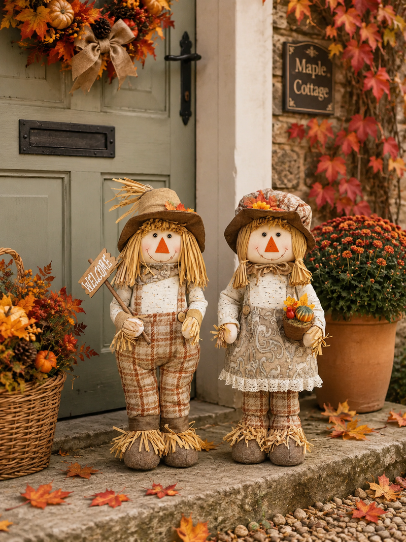 Spaventapassero Decorativo Autunnale in Tessuto Stile Country Americano