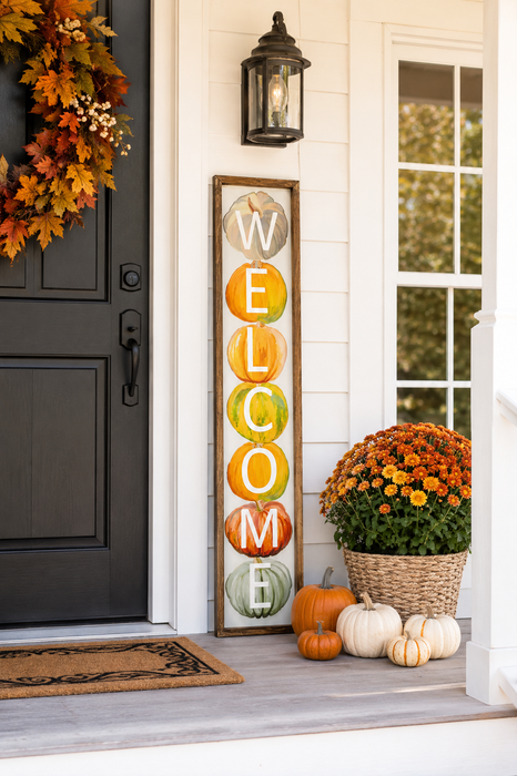 Insegna Verticale Welcome Autunnale in Legno