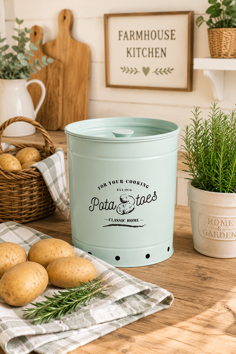 Barattolo Porta Patate in Metallo Color Menta