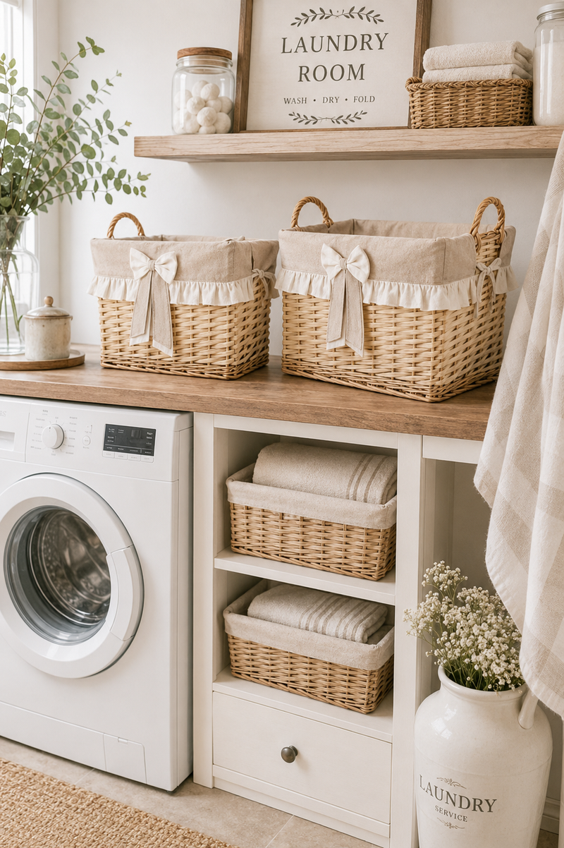 Set 2 Cestini in Vimini con Manici – 44x33x30 cm – Nuvole di Stoffa
