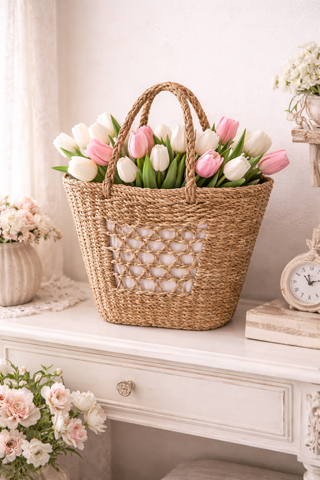 Borsa in Paglia Intrecciata Blanc Mariclò 38x31x21 cm –