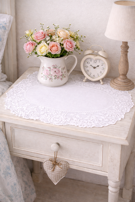 Centrino Ovale Ricamato 35x50 cm Cotone e Lino – Blanc Mariclò