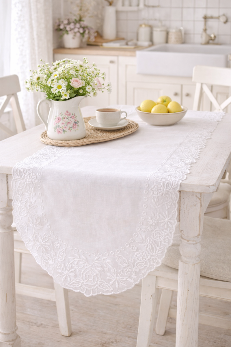 Runner Tavola Bianco Ricamato 45 cm x 140 cm Blanc Mariclò