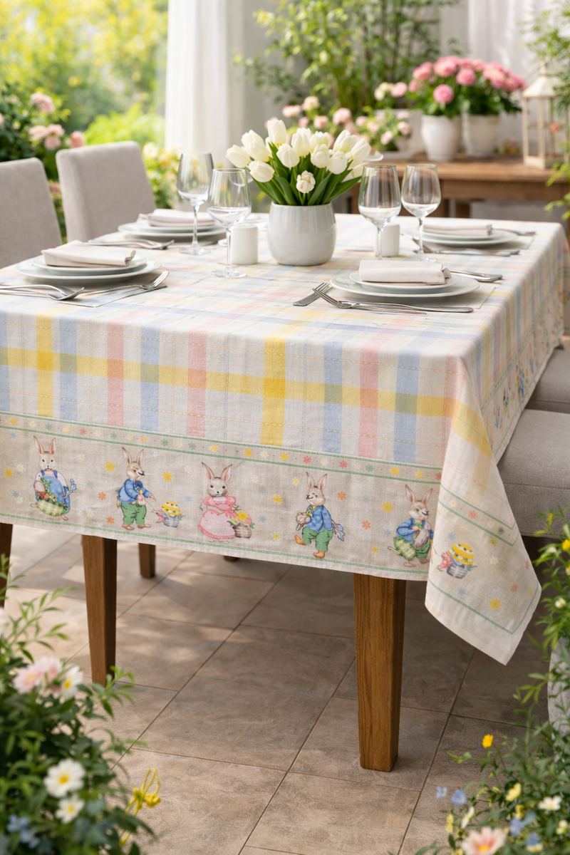 Tovaglia in cotone serie Coniglietti Pasquali cm.140x180