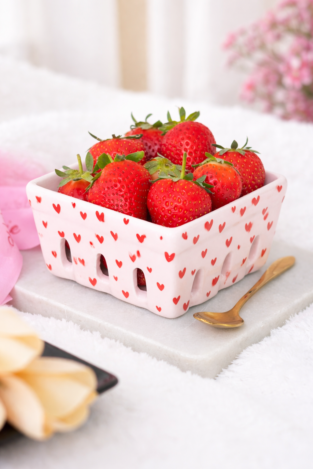 Cestino in Ceramica cuori 6x12x12 cm