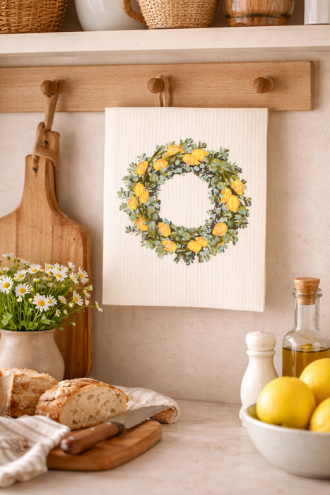 Panno svedese Ghirlanda di tulipani gialli