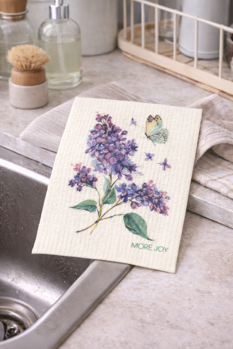 Panno svedese fiori con farfalle