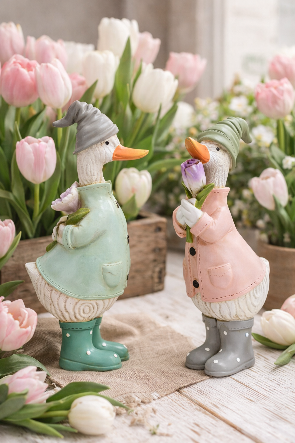 Anatra Decorativa in Ceramica con Fiore