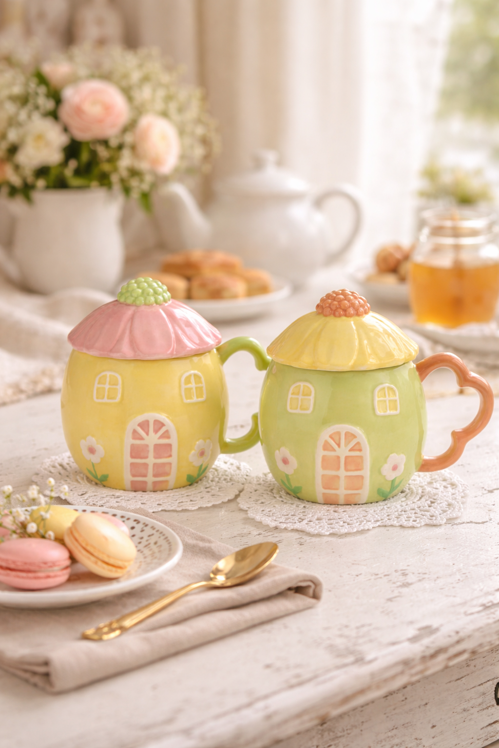 Tazza in Ceramica a Casetta con Coperchio