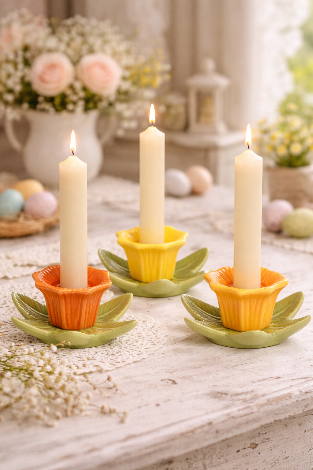 Portacandele in Ceramica a Fiore