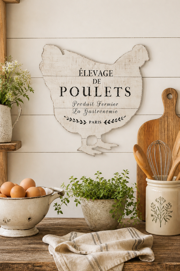 Decorazione da Parete Gallina in Legno Shabby Chic