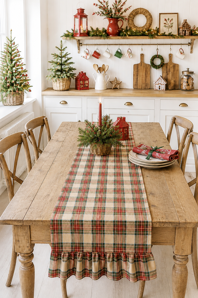 Runner Natalizio Tartan con Balza in Cotone 50×180 cm – Nuvole di Stoffa