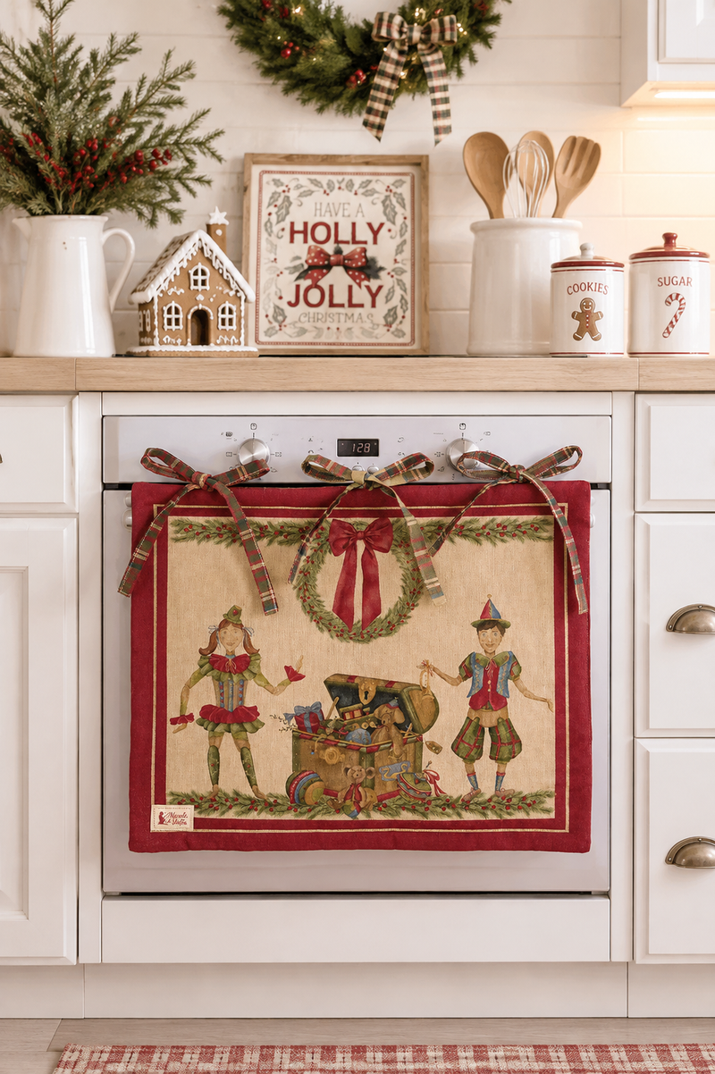 Copriforno Natalizio Vintage Toys in Cotone 42×35 cm – Nuvole di Stoffa
