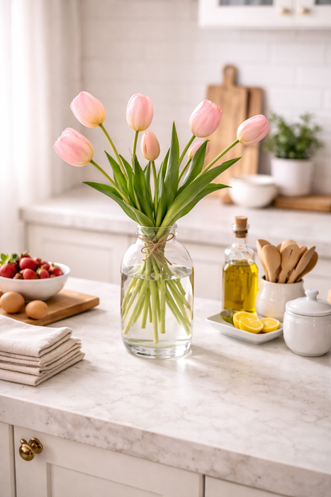 Bouquet 5 Tulipes olis Rose Clair H 40 cm - EDG