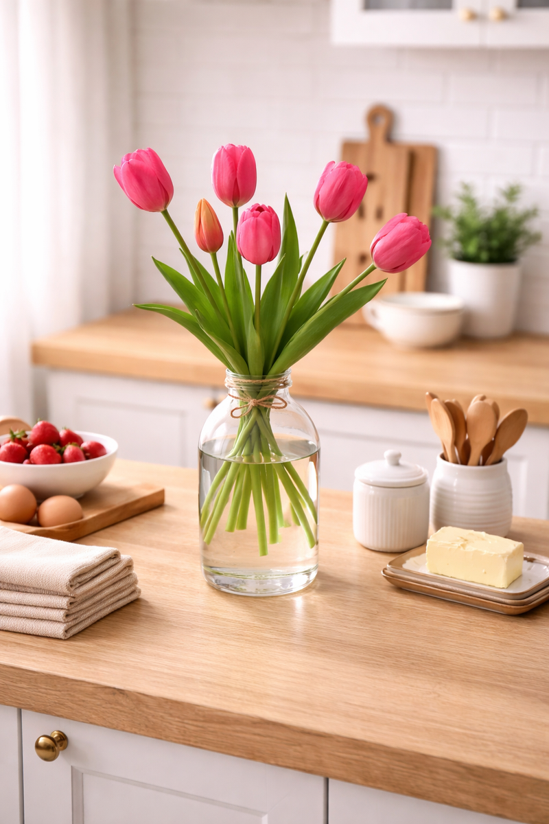 Mazzo di tulipani artificiali rosa scuro-Edg