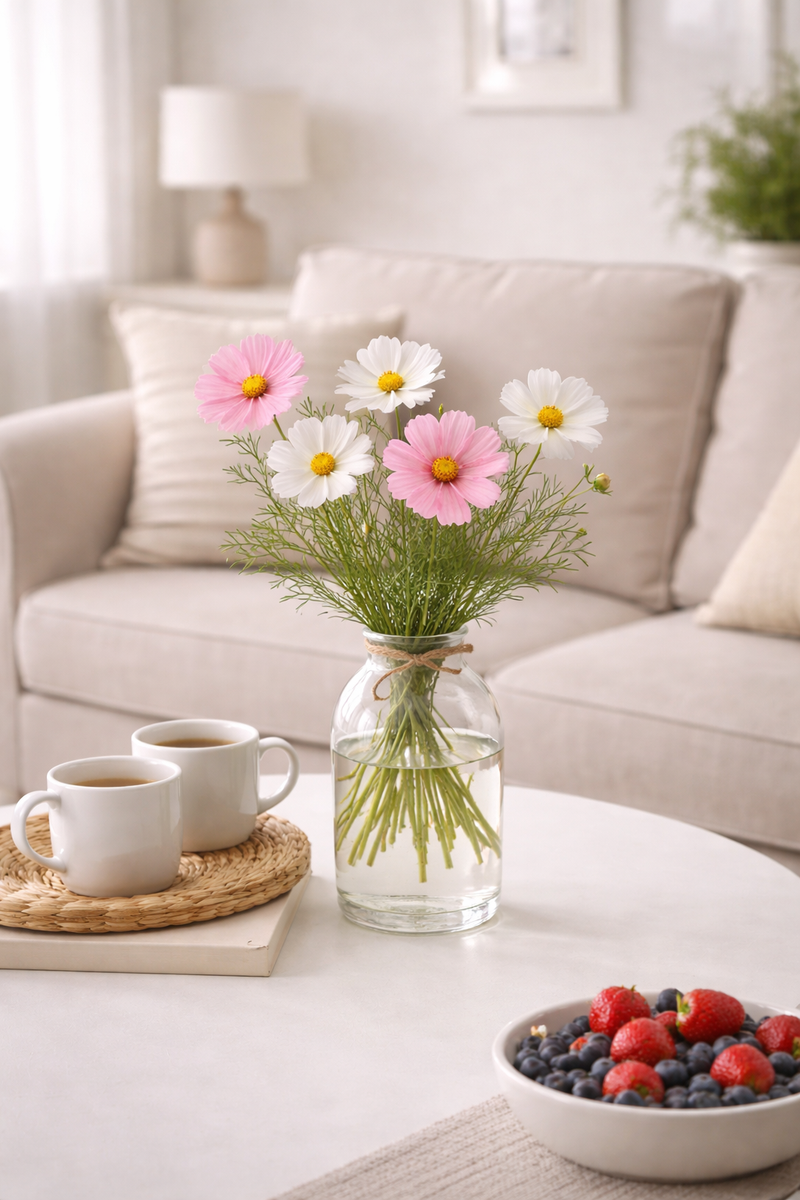 Grande marguerite cosmos à 3 fleurs avec feuilles-Edg