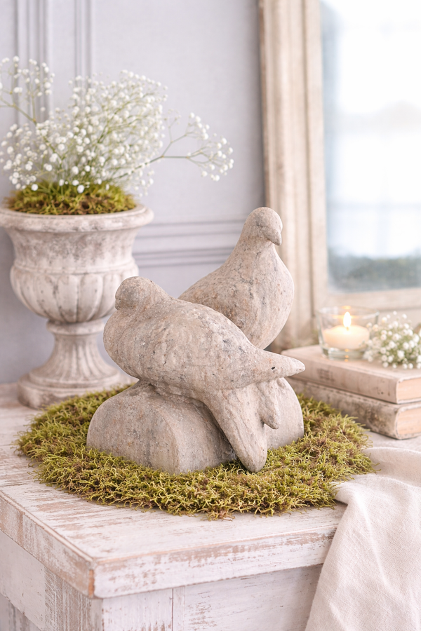 Coppia Uccelli Resina 32 cm Antiqua Domus Blanc Mariclò