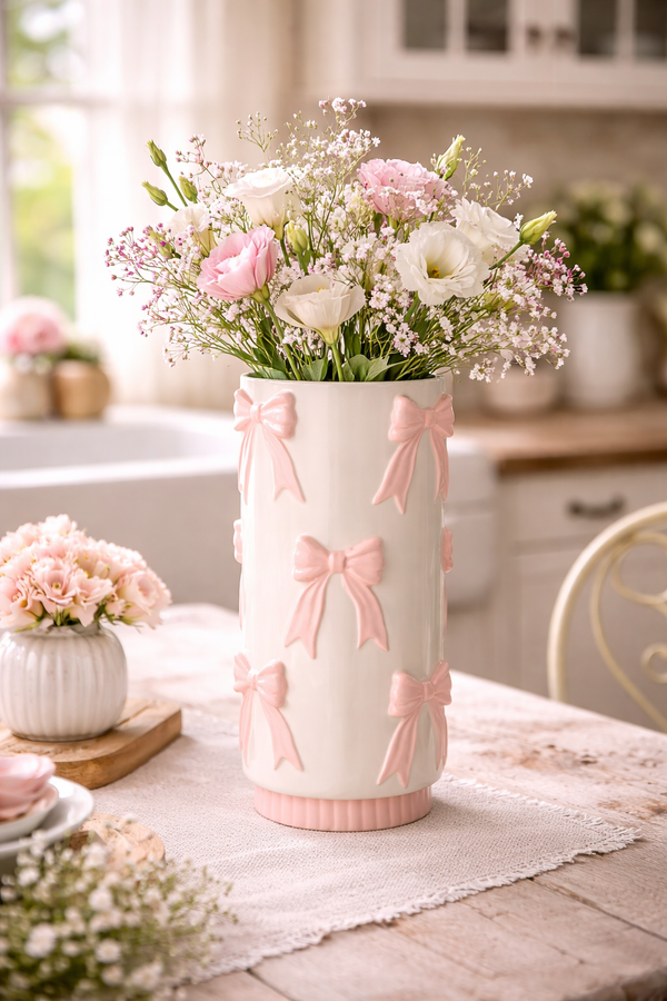 Vaso shabby chic in ceramica con fiocchi Arte di Nacchi