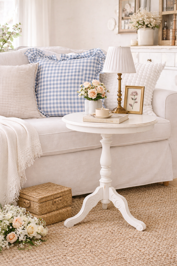 Tavolino tondo shabby chic in legno – Arte di Nacchi