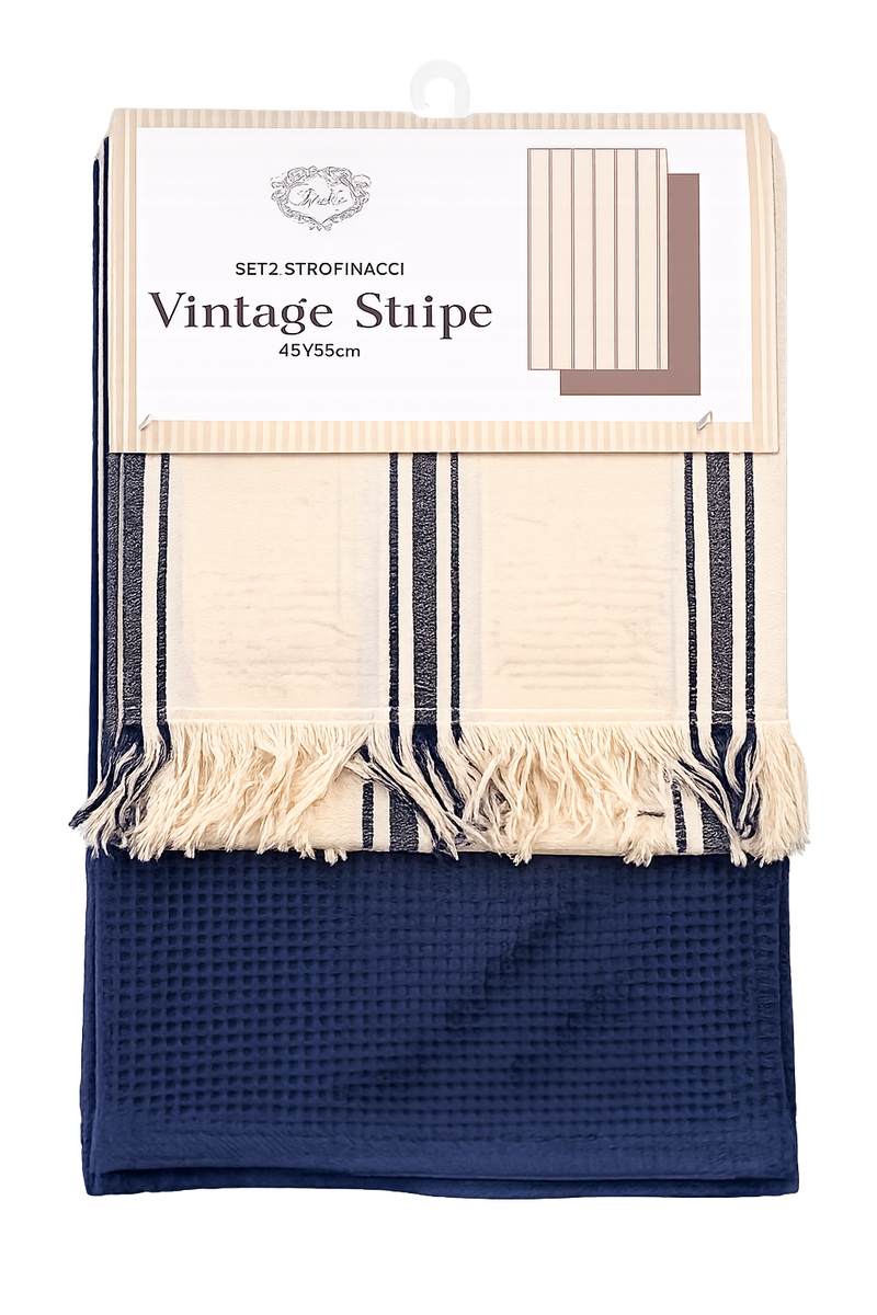 Set 2 Strofinacci Cucina Vintage Blu e Righe