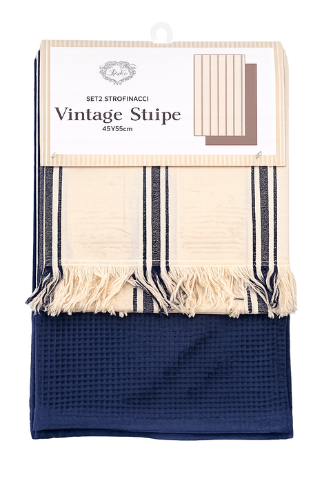 Set 2 Strofinacci Cucina Vintage Blu e Righe