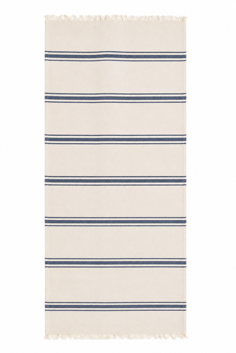 Runner da Tavola Vintage Country a Righe Blu su Fondo Beige Naturale